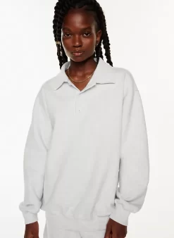 Cozy Fleece Boyfriend Polo Sweatshirt