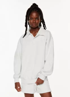 Cozy Fleece Boyfriend Polo Sweatshirt -Fashion Women Shop s23 03 a03 104580 19451 on d